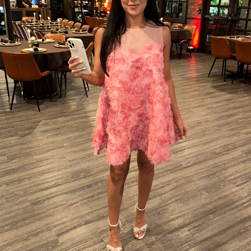 Pink 3d floral tulle dress